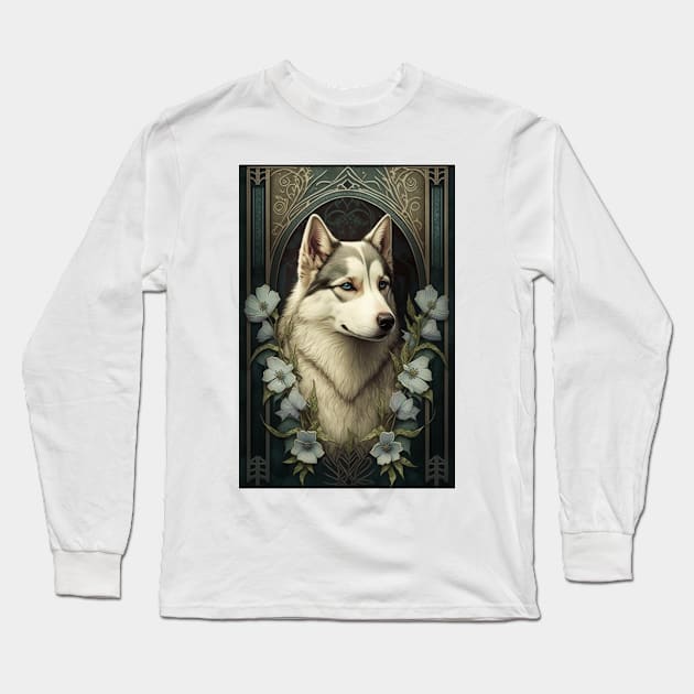 Siberian Husky - Art Nouveau Style Long Sleeve T-Shirt by ArtNouveauChic